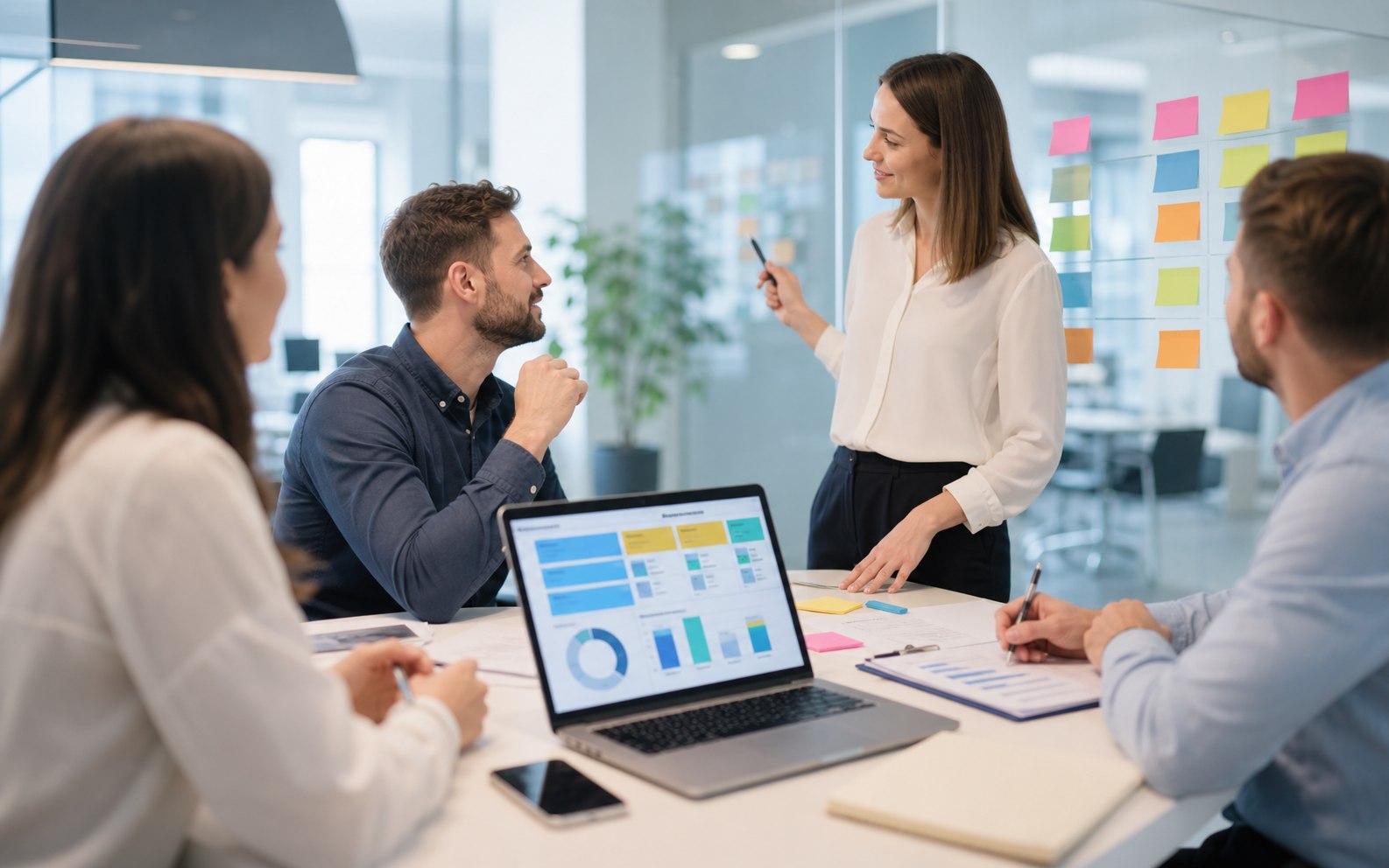 Команда обсуждает внедрение CRM